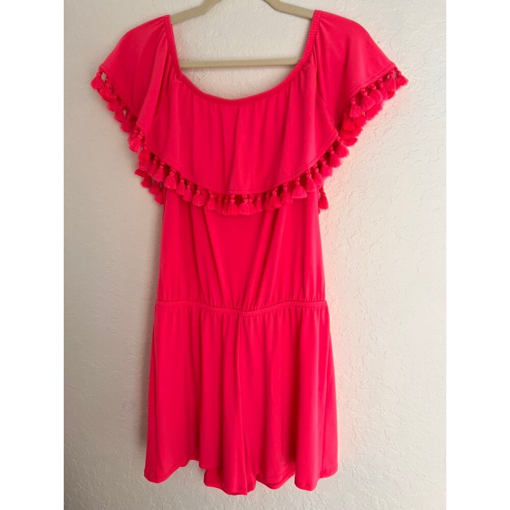 Lilly Pulitzer La Fortuna Off The Shoulder Tassel Romper Bright Pink M